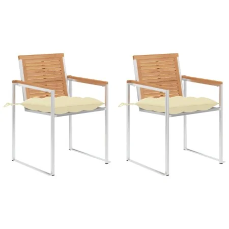 Sillas de jardín con cojines 2 uds madera maciza teca y acero de , Sillas de jardín - Ref: Foro24-3061532, Precio: 277,24 €, ...