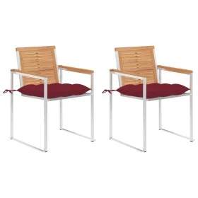 Sillas de jardín con cojines 2 uds madera maciza teca y acero by , Garden chairs - Ref: Foro24-3061539, Price: 277,36 €, Disc...