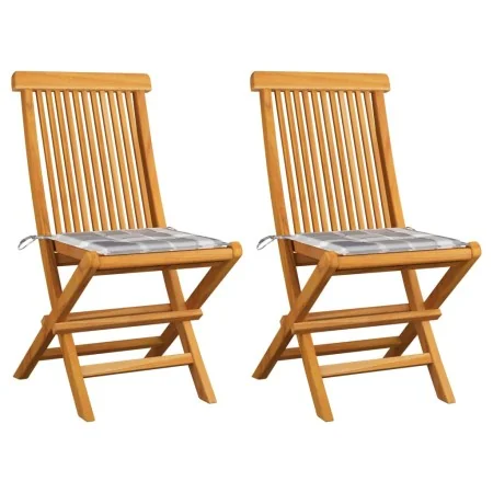 Sillas de jardín 2 uds madera teca con cojines a cuadros gris von , Gartenstühle - Ref: Foro24-3062474, Preis: 136,03 €, Raba...