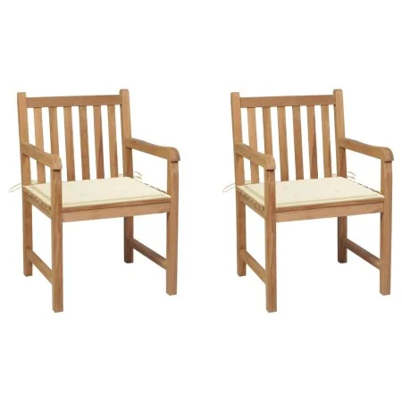 Sillas de jardín 2 uds madera maciza de teca con cojines crema von , Gartenstühle - Ref: Foro24-3062732, Preis: 293,74 €, Rab...