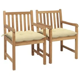 Sillas de jardín 2 uds madera de teca con cojines blanco crema von , Gartenstühle - Ref: Foro24-3062747, Preis: 300,30 €, Rab...
