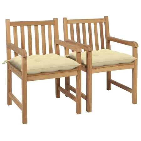 Sillas de jardín 2 uds madera de teca con cojines blanco crema von , Gartenstühle - Ref: Foro24-3062747, Preis: 314,37 €, Rab...