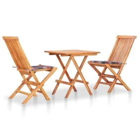 Set de bistró 3 piezas madera de teca y cojines a cuadros rojos by , Garden sets - Ref: Foro24-3063238, Price: 195,31 €, Disc...