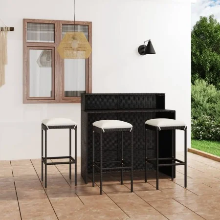 Set muebles de bar para jardín 4 piezas y cojines negro by , Garden sets - Ref: Foro24-3064876, Price: 364,23 €, Discount: %