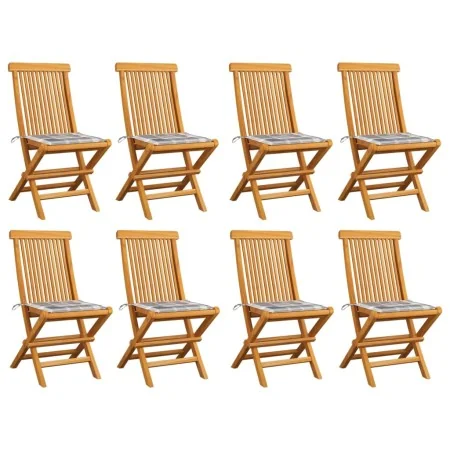 Sillas de jardín 8 uds teca maciza y cojines a cuadros grises de , Sillas de jardín - Ref: Foro24-3072931, Precio: 487,39 €, ...