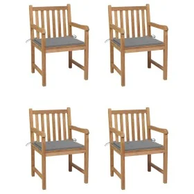 Sillas de jardín 4 uds madera maciza de teca con cojines grises von , Gartenstühle - Ref: Foro24-3073005, Preis: 625,24 €, Ra...