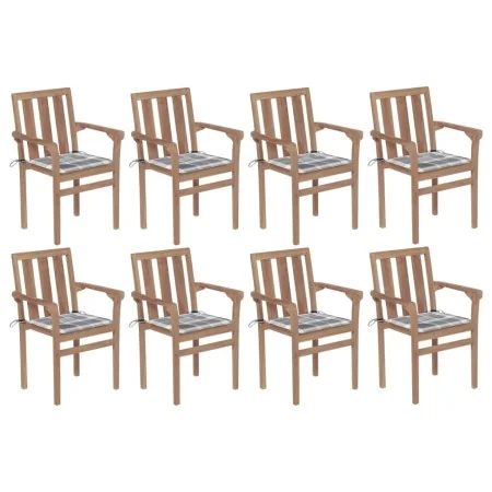 Sillas de jardín apilables 8 uds madera maciza teca con cojines de , Sillas de jardín - Ref: Foro24-3073447, Precio: 1,00 €, ...