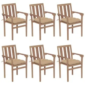 Sillas de jardín apilables 6 uds madera maciza teca con cojines von , Gartenstühle - Ref: Foro24-3073424, Preis: 751,46 €, Ra...