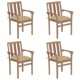 Sillas de jardín apilables 4 uds madera maciza teca con cojines von , Gartenstühle - Ref: Foro24-3073397, Preis: 502,84 €, Ra...