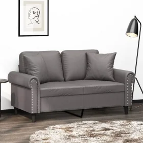 Sofá de 2 plazas con cojines cuero sintético gris 120 cm by , Sofas - Ref: Foro24-3200927, Price: 238,39 €, Discount: %