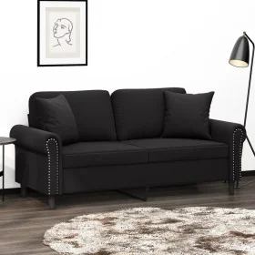 Sofá de 2 plazas con cojines terciopelo negro 140 cm by , Sofas - Ref: Foro24-3200950, Price: 239,58 €, Discount: %