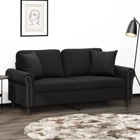Sofá de 2 plazas con cojines terciopelo negro 140 cm by , Sofas - Ref: Foro24-3200950, Price: 239,58 €, Discount: %
