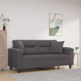 Sofá de 2 plazas con cojines cuero sintético gris 140 cm by , Sofas - Ref: Foro24-3200990, Price: 252,72 €, Discount: %
