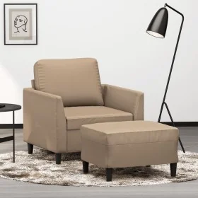 Sillón con taburete cuero sintético color capuchino 60 cm by , Sofas - Ref: Foro24-3201121, Price: 174,03 €, Discount: %