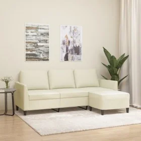 Sofá de 3 plazas con taburete cuero sintético crema 180 cm by , Sofas - Ref: Foro24-3201123, Price: 271,55 €, Discount: %