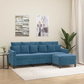 Sofá de 3 plazas con taburete de terciopelo azul 180 cm by , Sofas - Ref: Foro24-3201116, Price: 337,97 €, Discount: %