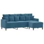 Sofá de 3 plazas con taburete de terciopelo azul 180 cm by , Sofas - Ref: Foro24-3201116, Price: 337,97 €, Discount: %
