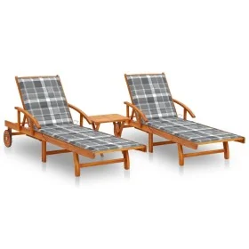 Tumbonas con mesa y cojines 2 uds madera maciza de acacia by , Loungers - Ref: Foro24-3077359, Price: 441,23 €, Discount: %