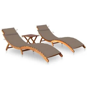 Tumbonas 2 unidades con mesa y cojines madera maciza de acacia by , Loungers - Ref: Foro24-3077384, Price: 360,20 €, Discount: %