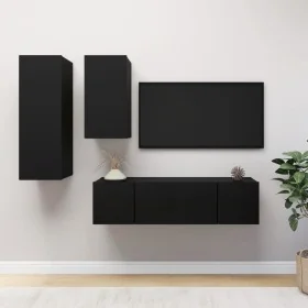 Set de muebles de salón TV 4 piezas madera ingeniería negro de , Muebles TV - Ref: Foro24-3078836, Precio: 136,88 €, Descuent...
