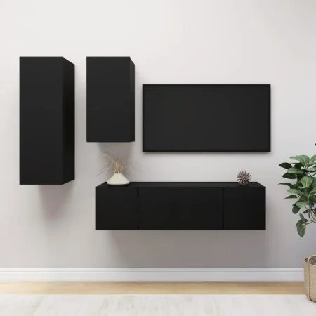 Set de muebles de salón TV 4 piezas madera ingeniería negro von , TV-Möbel - Ref: Foro24-3078836, Preis: 140,30 €, Rabatt: %