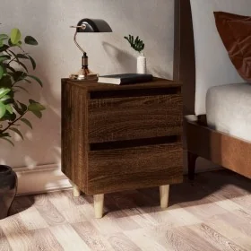 Mesita de noche patas de madera maciza roble ahumado 40x35x50cm by , Nightstands - Ref: Foro24-813126, Price: 43,21 €, Discou...