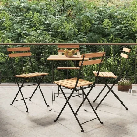 Sillas cafetería plegables 4 uds acero y madera maciza de teca von , Gartenstühle - Ref: Foro24-319980, Preis: 164,02 €, Raba...