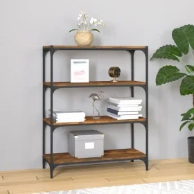 Estantería contrachapada y acero roble ahumado 80x33x100 cm by , Bookcases and shelves - Ref: Foro24-819344, Price: 69,87 €, ...