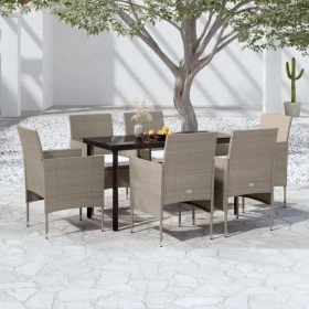 Juego de comedor de jardín 7 piezas con cojines beige y negro by , Garden sets - Ref: Foro24-3099296, Price: 519,78 €, Discou...