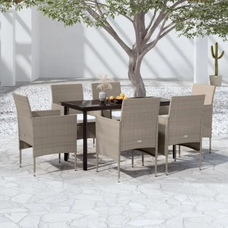 Juego de comedor de jardín 7 piezas con cojines beige y negro von , Gartensets - Ref: Foro24-3099296, Preis: 519,83 €, Rabatt: %