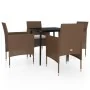 Juego de comedor de jardín 5 piezas con cojines marrón y negro de , Conjuntos de jardín - Ref: Foro24-3099324, Precio: 363,61...