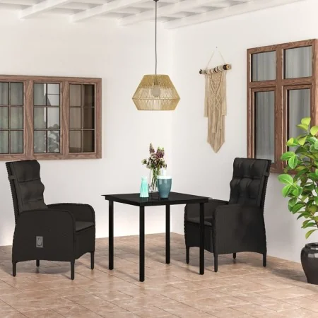 Juego de comedor de jardín 3 piezas con cojines negro de , Conjuntos de jardín - Ref: Foro24-3099353, Precio: 369,00 €, Descu...