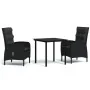 Juego de comedor de jardín 3 piezas con cojines negro de , Conjuntos de jardín - Ref: Foro24-3099353, Precio: 369,00 €, Descu...