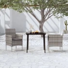Juego de comedor de jardín 3 piezas con cojines gris y negro de , Conjuntos de jardín - Ref: Foro24-3099311, Precio: 230,15 €...