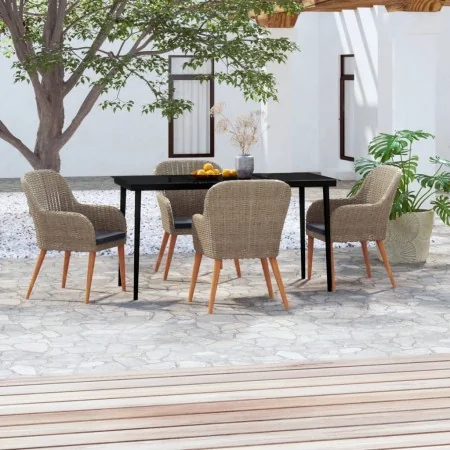 Juego de comedor de jardín 5 piezas con cojines marrón de , Conjuntos de jardín - Ref: Foro24-3099525, Precio: 563,96 €, Desc...