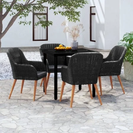 Juego de comedor de jardín 5 piezas con cojines negro von , Gartensets - Ref: Foro24-3099506, Preis: 453,85 €, Rabatt: %