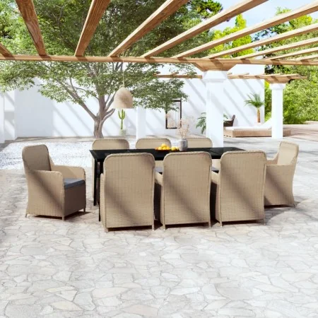 Juego de comedor de jardín 9 piezas y cojines marrón by , Garden sets - Ref: Foro24-3099552, Price: 1,00 €, Discount: %