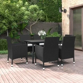 Set comedor de jardín 7 pzas y cojines ratán sintético y vidrio by , Garden sets - Ref: Foro24-3099682, Price: 464,17 €, Disc...