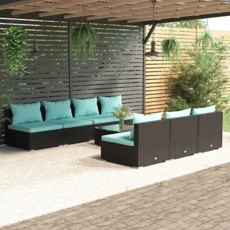 Set de sofás de jardín 8 piezas y cojines ratán sintético negro de , Conjuntos de jardín - Ref: Foro24-3101465, Precio: 843,7...