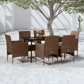 Juego de comedor de jardín 7 piezas con cojines marrón y negro by , Garden sets - Ref: Foro24-3099326, Price: 510,70 €, Disco...