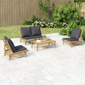 Set de muebles de jardín 4 piezas bambú con cojines gris oscuro by , Garden sets - Ref: Foro24-3156480, Price: 447,53 €, Disc...
