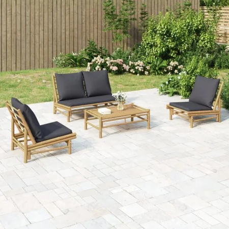 Set de muebles de jardín 4 piezas bambú con cojines gris oscuro de , Conjuntos de jardín - Ref: Foro24-3156480, Precio: 417,2...