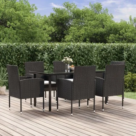 Set de comedor de jardín 7 pzas y cojines ratán sintético negro von , Gartensets - Ref: Foro24-3156767, Preis: 386,38 €, Raba...
