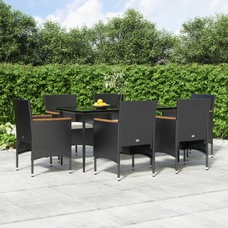 Juego de comedor de jardín 7 piezas con cojines negro de , Conjuntos de jardín - Ref: Foro24-3156641, Precio: 493,57 €, Descu...