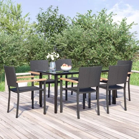 Juego de comedor de jardín 7 piezas ratán sintético negro de , Conjuntos de jardín - Ref: Foro24-3156681, Precio: 465,50 €, D...