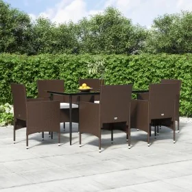 Juego de comedor de jardín 7 piezas con cojines marrón y negro de , Conjuntos de jardín - Ref: Foro24-3156629, Precio: 535,55...