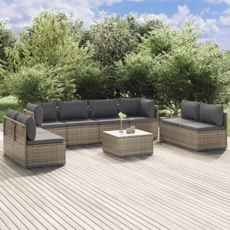 Set de muebles de jardín 9 pzas y cojines ratán sintético gris by , Garden sets - Ref: Foro24-3157382, Price: 832,89 €, Disco...