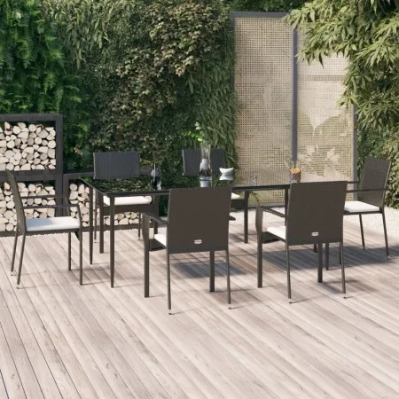 Set de comedor de jardín 7 pzas y cojines ratán sintético negro de , Conjuntos de jardín - Ref: Foro24-3185123, Precio: 521,9...
