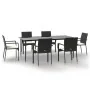 Set de comedor de jardín 7 pzas y cojines ratán sintético negro de , Conjuntos de jardín - Ref: Foro24-3185123, Precio: 521,9...