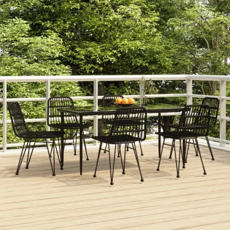 Juego de comedor de jardín 7 piezas ratán sintético negro de , Conjuntos de jardín - Ref: Foro24-3157884, Precio: 554,10 €, D...